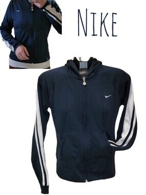 Nike Women's retro zip Hooded tracksuit jacket navy white Preformance Wear M